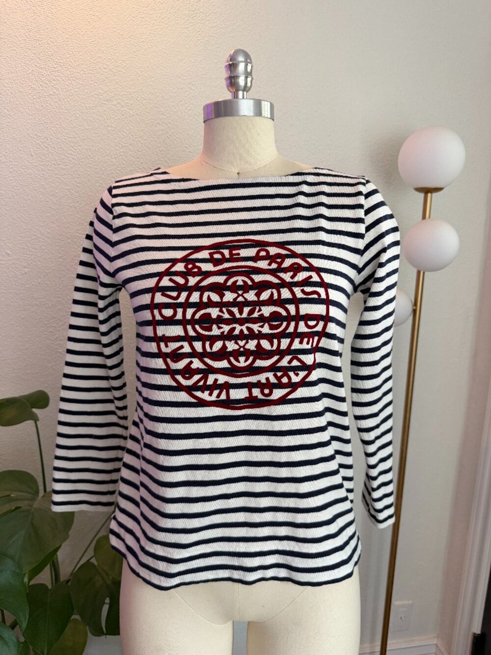 J Crew Club de Paris Boat Neck Nautical Striped Parisian Shirt French Girl XS